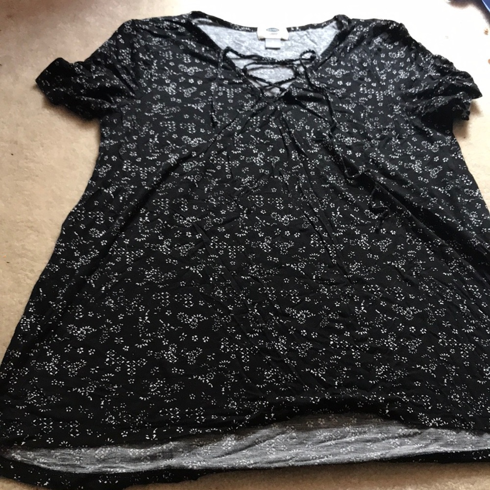 Black Lace Up T shirt